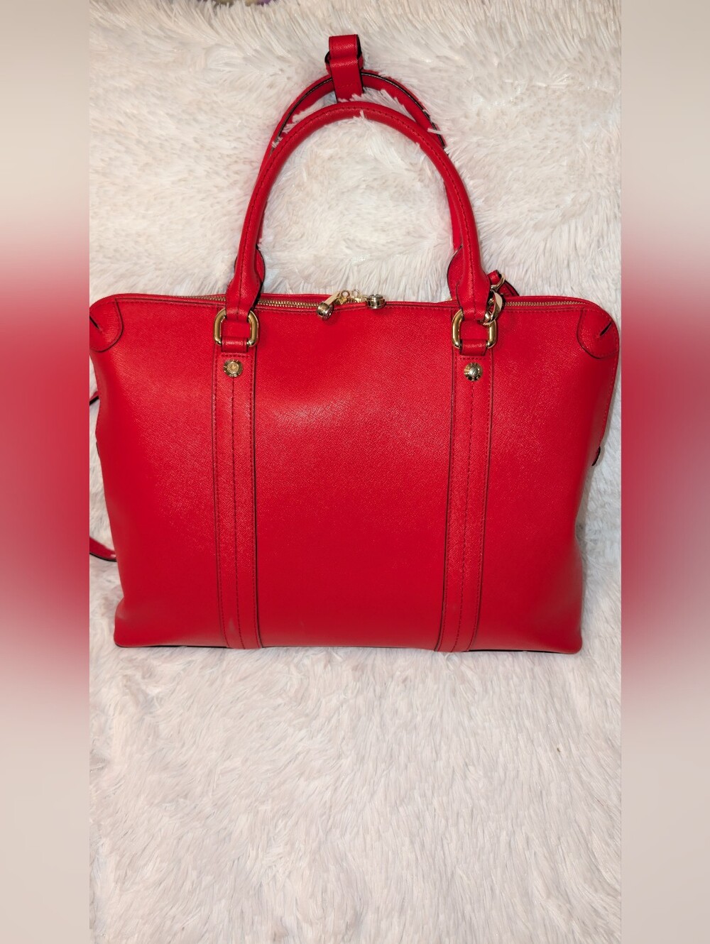Henri Bendel West 57th Saffiano Leather Briefcase Laptop Bag Red VGC - Picture 3 of 16